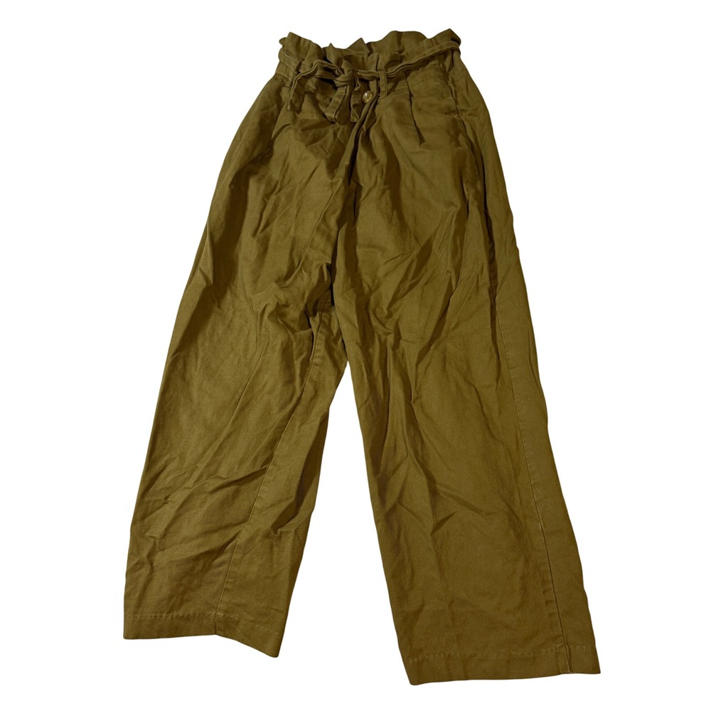 Zara Basic Women Paperbag Ankle Pants Size Small Wide Leg‎ Dark KHAKI Brown Y2K
